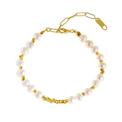 #ad Natural Pearl Beaded Bracelet Women Stackable 18k Yellow Gold Plated Bracelets $88.20