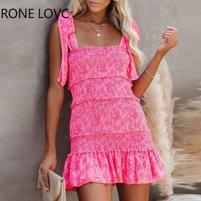 #ad Love Shack Fancy Style Tiered Ruffle Ruched Dress Mini Dress Hot Pink $25.99