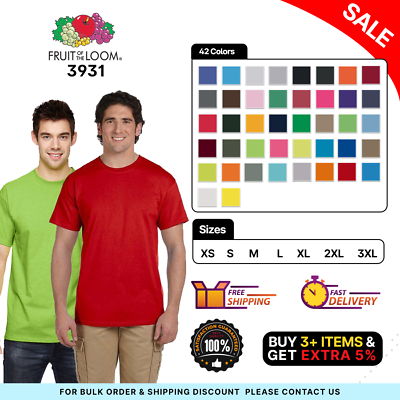 #ad Fruit of the Loom 3931 Mens Short Sleeve Stylish HD Cotton Plain Jersey T Shirt $6.73