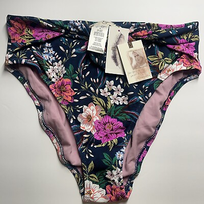 #ad $48 Jessica Simpson Women#x27;s Floral Bikini Swimsuit Bottom Blue Large $14.99