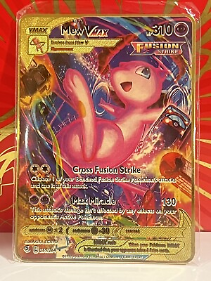 #ad Mew Vmax Gold Metal Pokémon Card Fan Art Collectible Gift $9.99