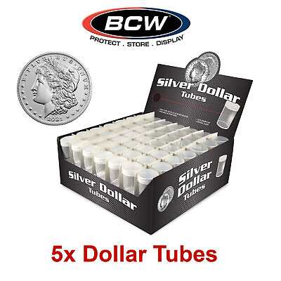 #ad Lot of 5 Plastic Coin Tubes Storage Box Round Clear Tube Screw on Cap for Dollar $6.99