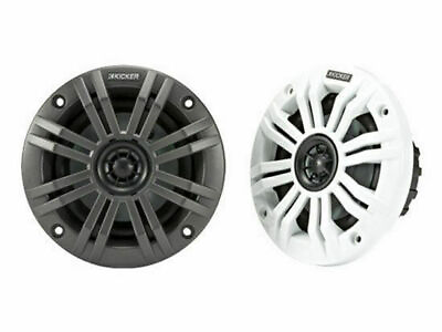#ad Kicker KM4 4quot; Marine Audio Speakers w 1 2quot; Tweeters Charcoal and White Grilles $129.99