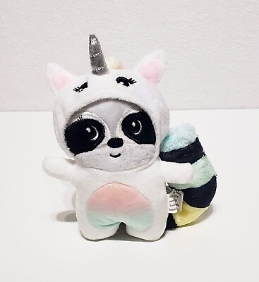 #ad JUSTICE Plush Undercover Raccoon Unicorn Suit Stuffed Animal Soft Toy 7” EUC $13.49