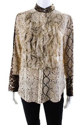 #ad #ad TWP Womens Leopard Snakeskin Print Ruffle Top Blouse Beige Brown Size Small $42.71