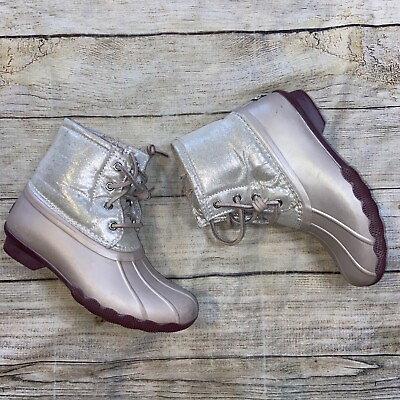 #ad Sperry SaltWater Boot Girls Pink Glittery Snow Boot Duck Boot 1 $16.00