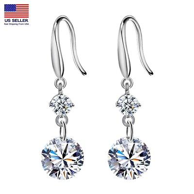#ad Women 925 Sterling Silver Jewelry Simple Classic Crystal Earrings Stud Hook Gift $6.99