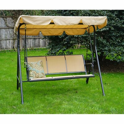 #ad Beige Sling 3 Person Canopy Swing Home Outdoor Furniture Garden Deck $250.00