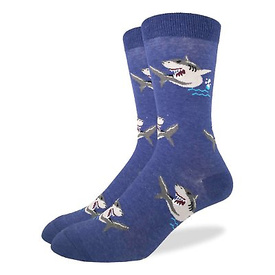 #ad Good Luck Sock Shark Crew Socks Adult Shoe Size 7 12 Jaws Big White Shark Week $9.95