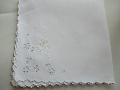 #ad Vintage Ladies Hand Monogram White Handkerchief quot;Rquot; in White. Scalloped Border $4.50