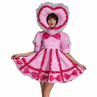 #ad Girl Baby Sissy Maid Lockable Pink PVC Dress cosplay costume CD TV Tailored $79.99