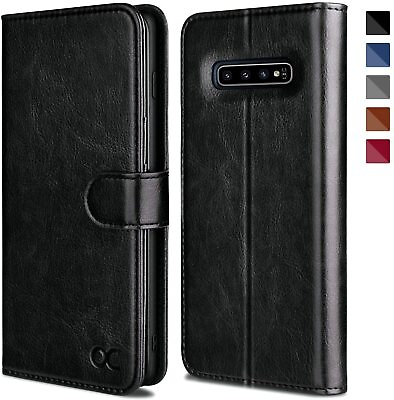 #ad Samsung Galaxy S10 Case Leather Flip Wallet Case for Galaxy S10 Devices Black $8.99