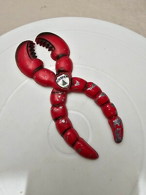 #ad Vtg maine christmas tree lobster claw nut cracker red color metal $11.00