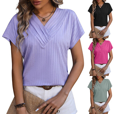 #ad Tops for Women Trendy V Neck Short Sleeve Casual T Shirt Summer Blouse $29.20