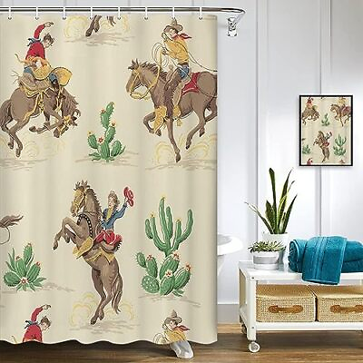#ad Western Cowboy Shower Curtain Western Cowboy Riding Horse In Wild Tropical Cactu $21.63