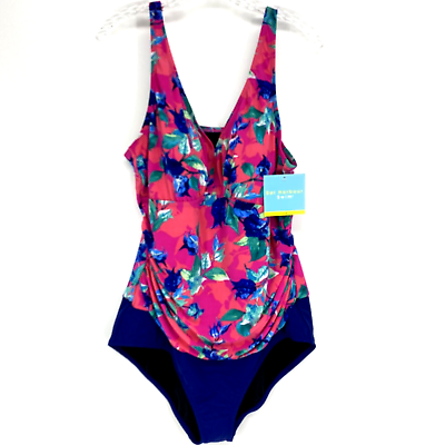 #ad NWT Bal Harbour Plus Size 1 Piece Swimsuit Azella Floral Print Tummy Control 20W $45.00