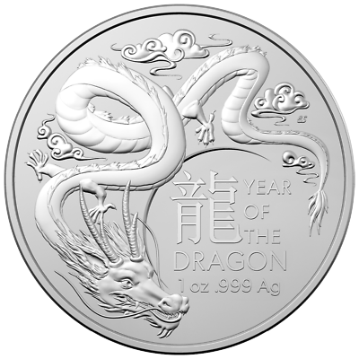 #ad 2024 Australia Year of the Dragon BU 1 oz Silver Coin by Royal Australian Mint $43.95