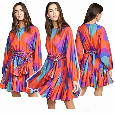 RHODE RESORT Ella Mini Dress Rainbow Multicolour Retro Size L $95.00