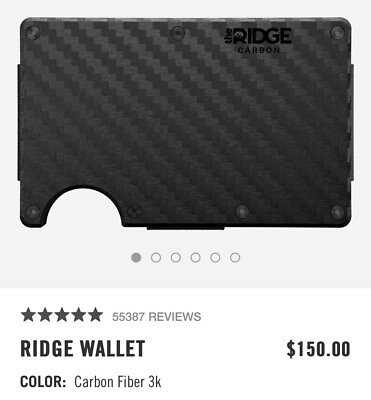 #ad Ridge Carbon Fiber 3k RFID Blocking Wallet Money Clip Card Case Cash Strap NEW $145.00