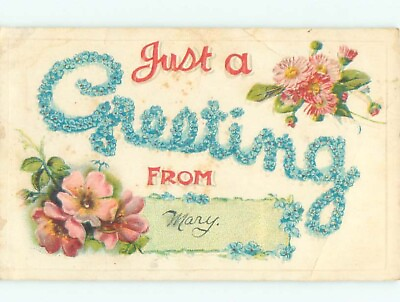 #ad Pre Linen JUST A GREETING IN BIG FLOWER LETTERS : make an offer AC3947 C $2.75