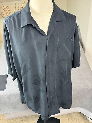 #ad Tommy Bahama Shirt Men#x27;s XXL Gray 100% Silk Button Up Short Sleeve Leaf print $28.99