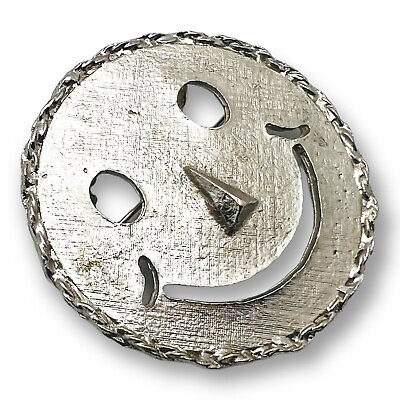 #ad Vintage Smiley Happy Face Brooch Pin Silver Tone $11.20