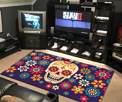 #ad Skull Rug Sugar Skull Rug Colorful Rug Gaming Room Rug Gamer RugPopular Rug $213.90