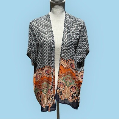 #ad 🌻Bobeau Semi Sheer Paisley Open Front Kimono Size Medium $16.00