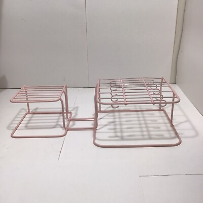 #ad Vtg Retro Pink Rubber Wire Dish Cup Saucer Plate Stand Rack Organizer $39.00