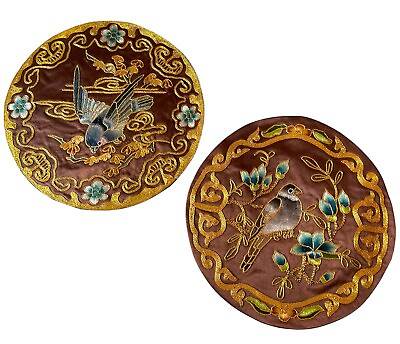 #ad Antique Or Vintage Chinese Gold Thread Embroidered Silk Oval Panel Bird Flowers $249.99