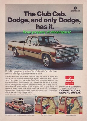 #ad 1974 Dodge Club Cab Pickup truck Dodge and only Dodge has it ad $10.00