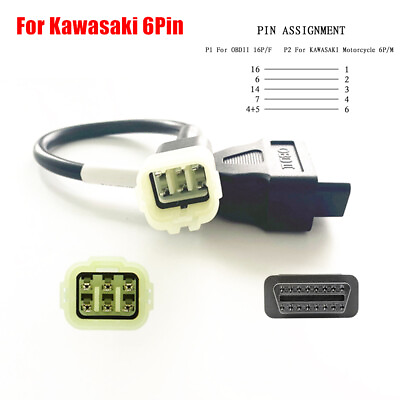 #ad For Kawasaki 6Pin OBD2 Motorcycle OBD Diagnostic Scanner Cable Adapter Connector $8.54