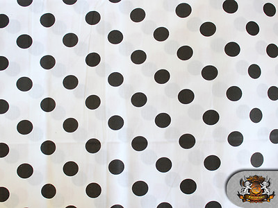 #ad Polycotton Printed POLKA DOTS BLACK WHITE BACKGROUND Fabric 60quot;W Sold BTY $3.45