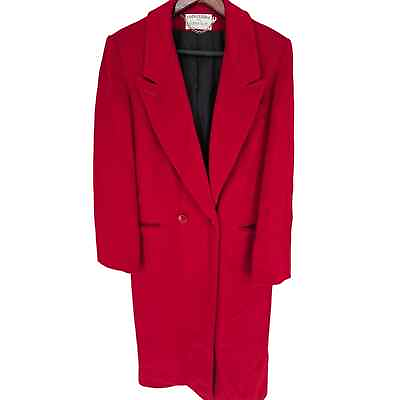 #ad Vintage Cherry Red Long Wool Womens Coat USA Made L Ashley Scott $108.00