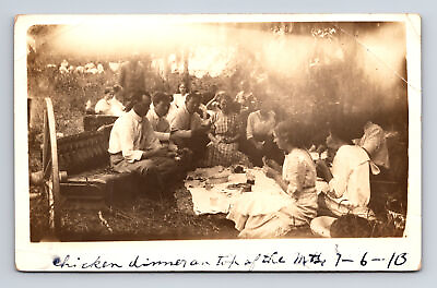 #ad 1913 RPPC Large Picnic Chicken Dinner Men Women Aberdeen ID Postcard $38.83