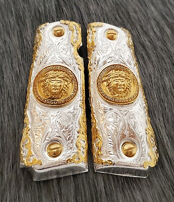 #ad Premium fine handmade engraving mexico style 1911 gun grips custom gold plated $179.00