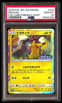 #ad PSA 10 Gem Mint Pikachu 249 SM P Pokemon Card Friendly Shop Japanese 2018 Graded $78.74