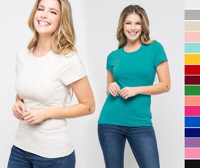#ad Women#x27;s Premium Basic Tee T Shirt Soft Cotton Short Sleeve Crew Neck Solid Top $6.00
