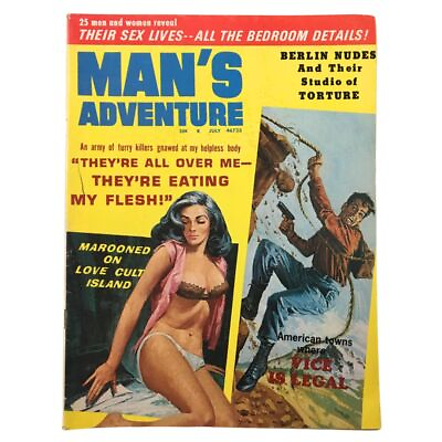 #ad VTG Man#x27;s Adventure Magazine July 1971 Marooned on Love Cult Island No Label $134.97