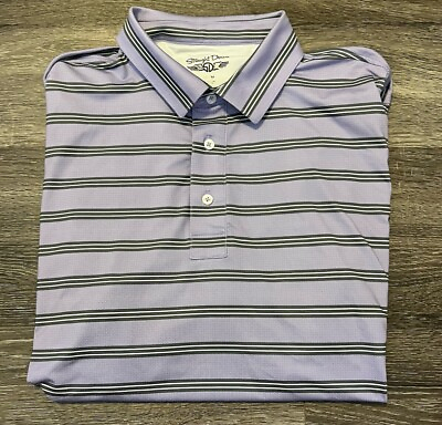 #ad Straight Down Polo Shirt Mens Medium Purple Green Stripe Casual $17.00