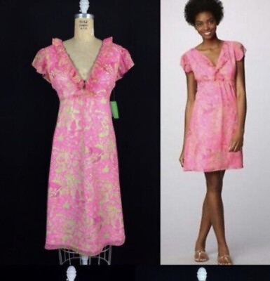 #ad Lilly Pulitzer Womens Sz 2 Clare Silk Dress Daiquiri Pink Secret Garden NWT 1623 $98.00