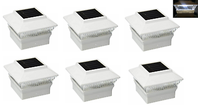 #ad 6 Pack White Outdoor Solar Powered LED 4 x 4 Fence Post Cap Lights For PVC Post $68.99
