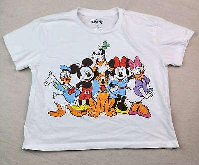 #ad Disney Crew Crop Tee Womens Large White T shirt Mickey Minnie Donald Daisy Goofy $15.00