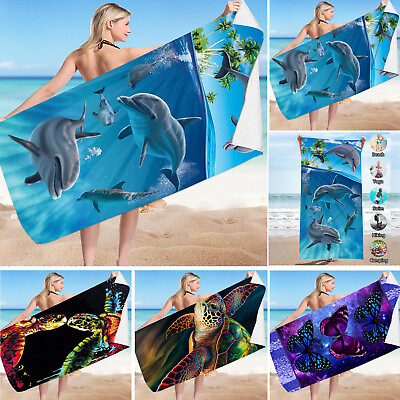 #ad 3D Beach Towel Extra Large Super Absorbent No Sand Thick Dolphins Beach Towel $13.67
