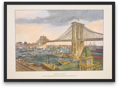 #ad Vintage lithograph print Brooklyn Bridge New York City view from Brooklyn side $51.99