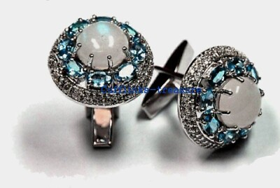 #ad Natural Moonstone amp; Blue topaz Stone 925 Sterling Silver Cufflinks For Men#x27;s #89 $123.50