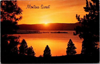 #ad Montana Sunset Flathead Lake Vintage Chrome Postcard Unposted A67 $4.02