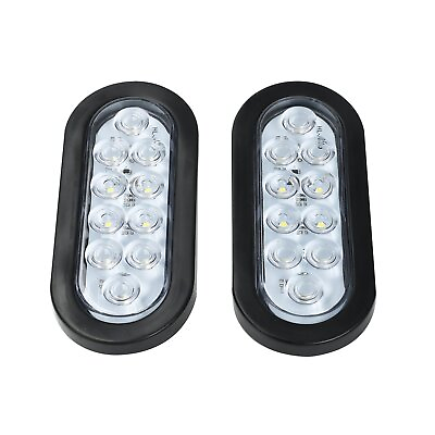 #ad 2pcs 6quot; Oval White 10 LED Trailer Truck Reverse Backup Tail Light w Grommet Plug $16.98
