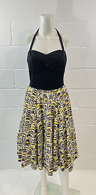 #ad Anthropologie Girls from Savoy Memory of Feathers Halter Pinup Dress Sz 6 $29.99