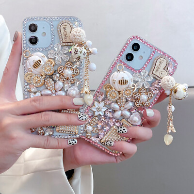 #ad Flowers Hearts Bling Rhinestone Glitter Diamonds Phone Clear TPU Case Cover $10.70